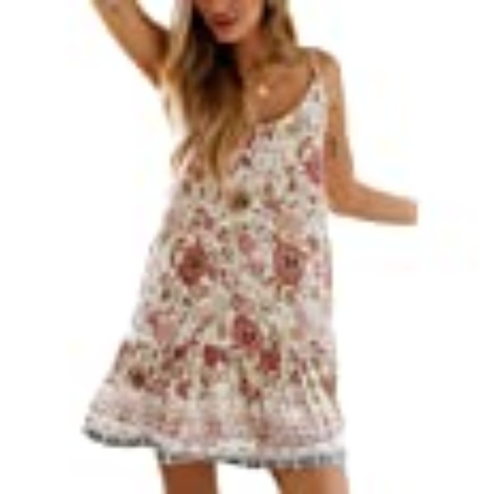 Boho Beach Hut Floral Printed Sun Dress Sz S NWT